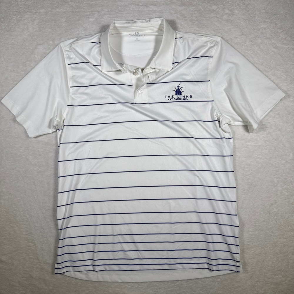 VANSport The Links At Carillon Golf Polo Shirt White Navy Stripe Mens SM‎